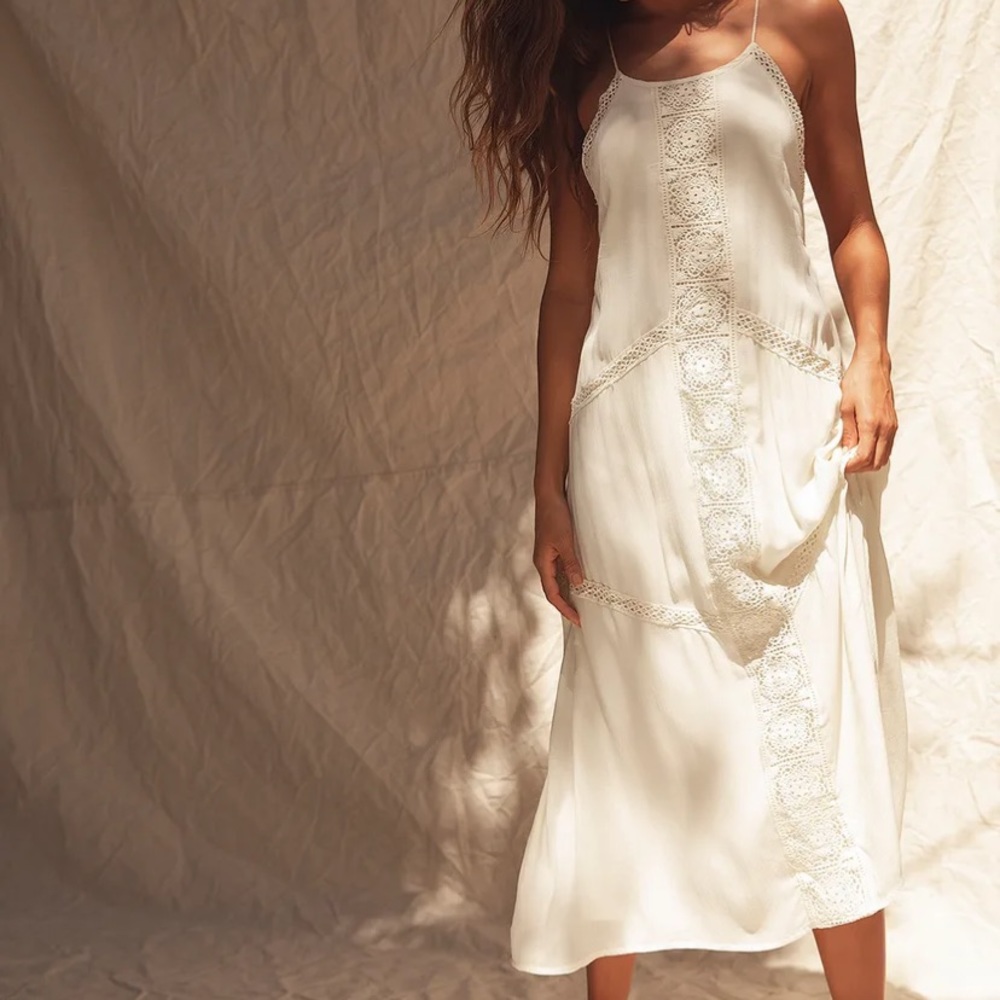 Lulus Light and Day Cream Crochet Backless Dress